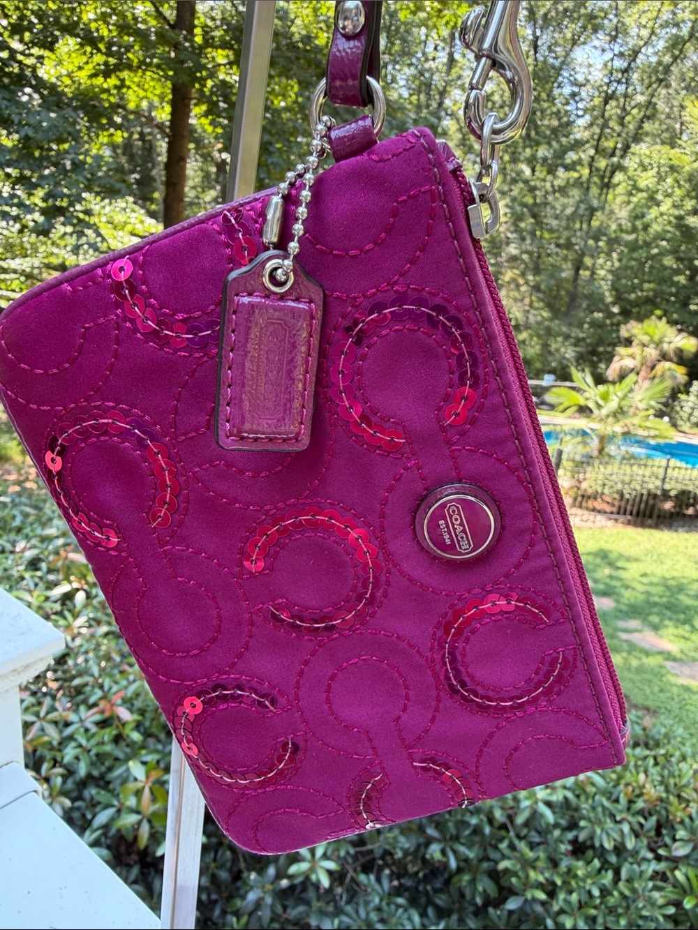 Coach Fuchsia Signature Zip Wristlet - Picture 3 of 16